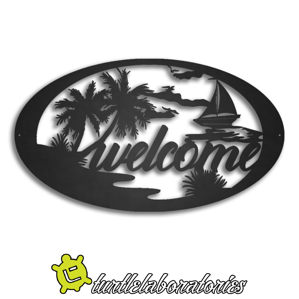 Welcome Beach Palm Tree Scene