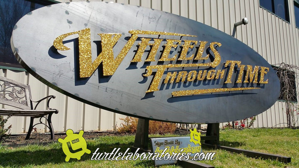 Wheels Through Time Sign